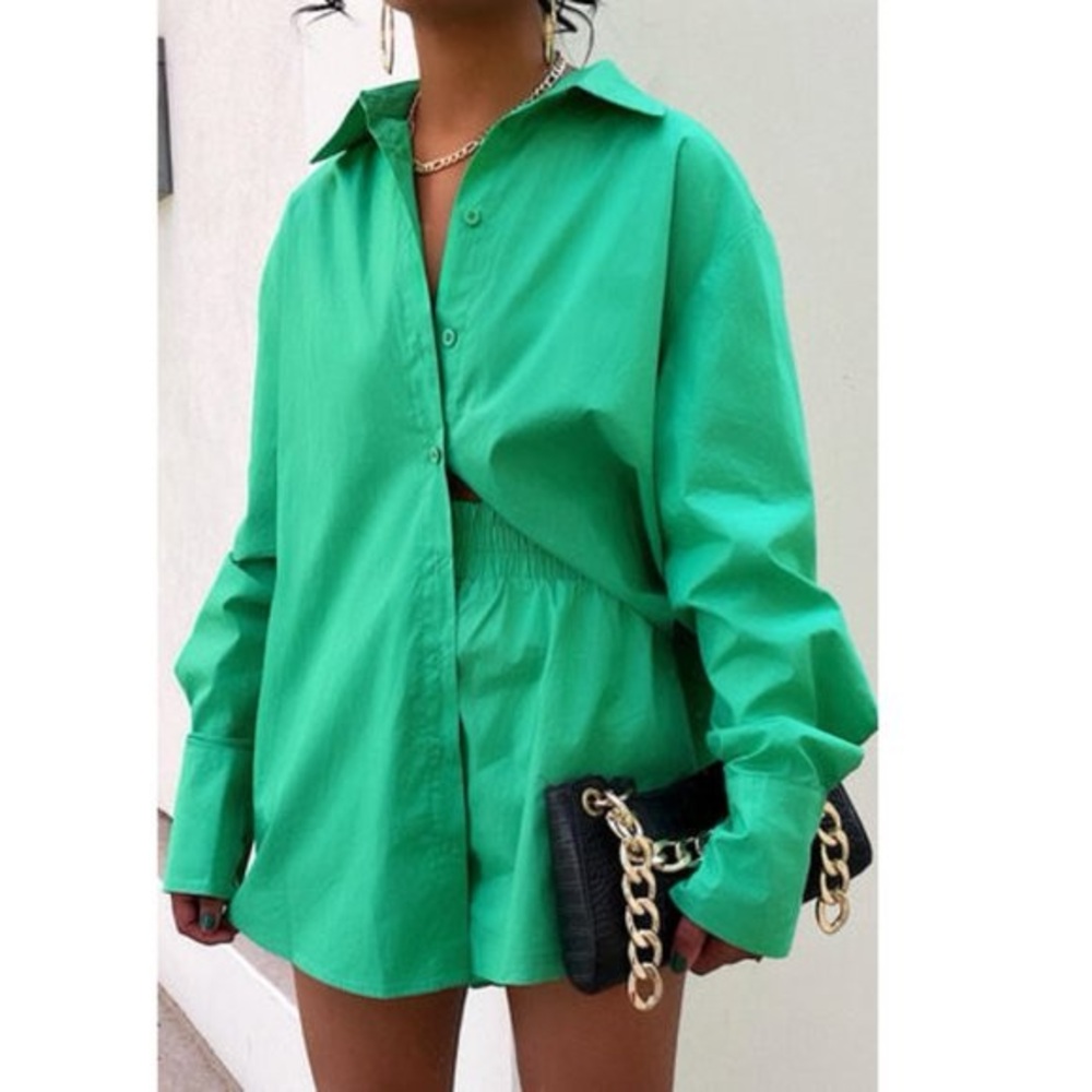 White Fox Boutique Oversized Green Button-Up Shirt